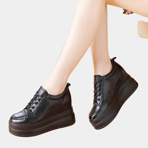 Joskaa 2024 New Black Platform Leather Sneakers