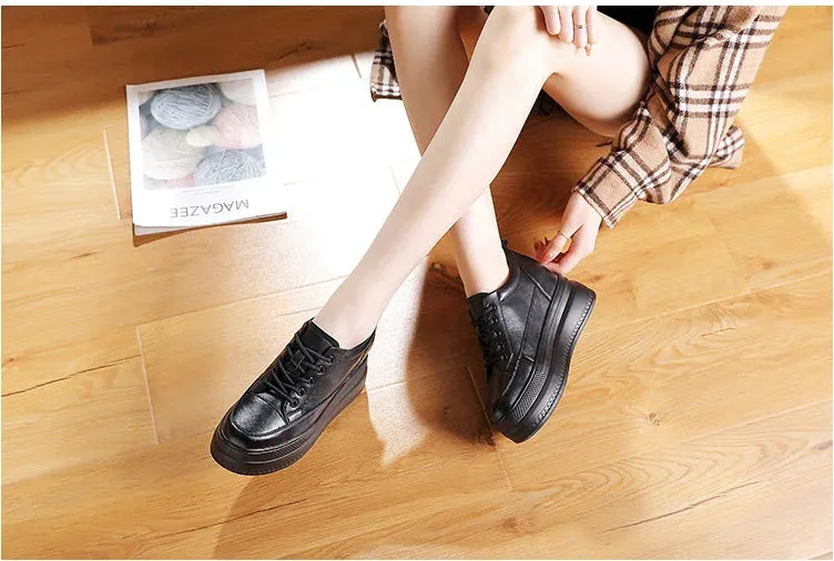 Joskaa 2024 New Black Platform Leather Sneakers