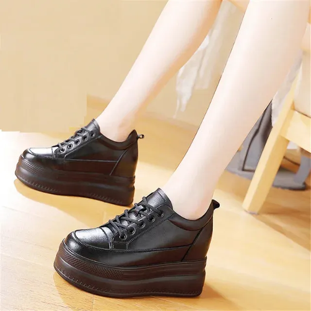 Joskaa 2024 New Black Platform Leather Sneakers