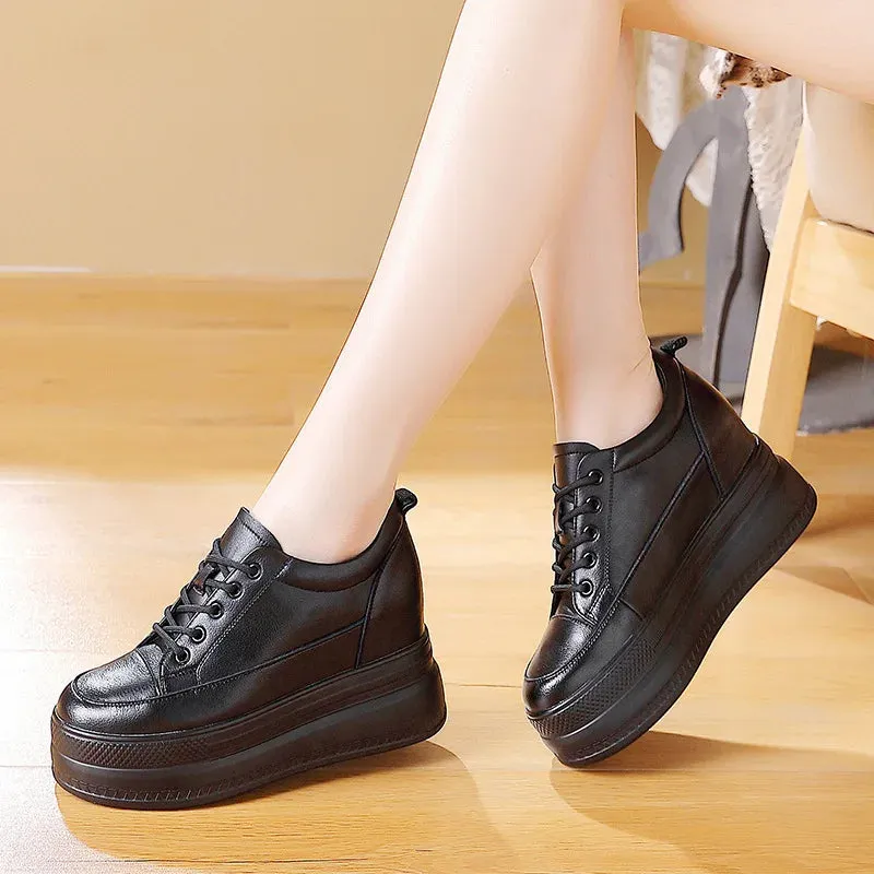 Joskaa 2024 New Black Platform Leather Sneakers