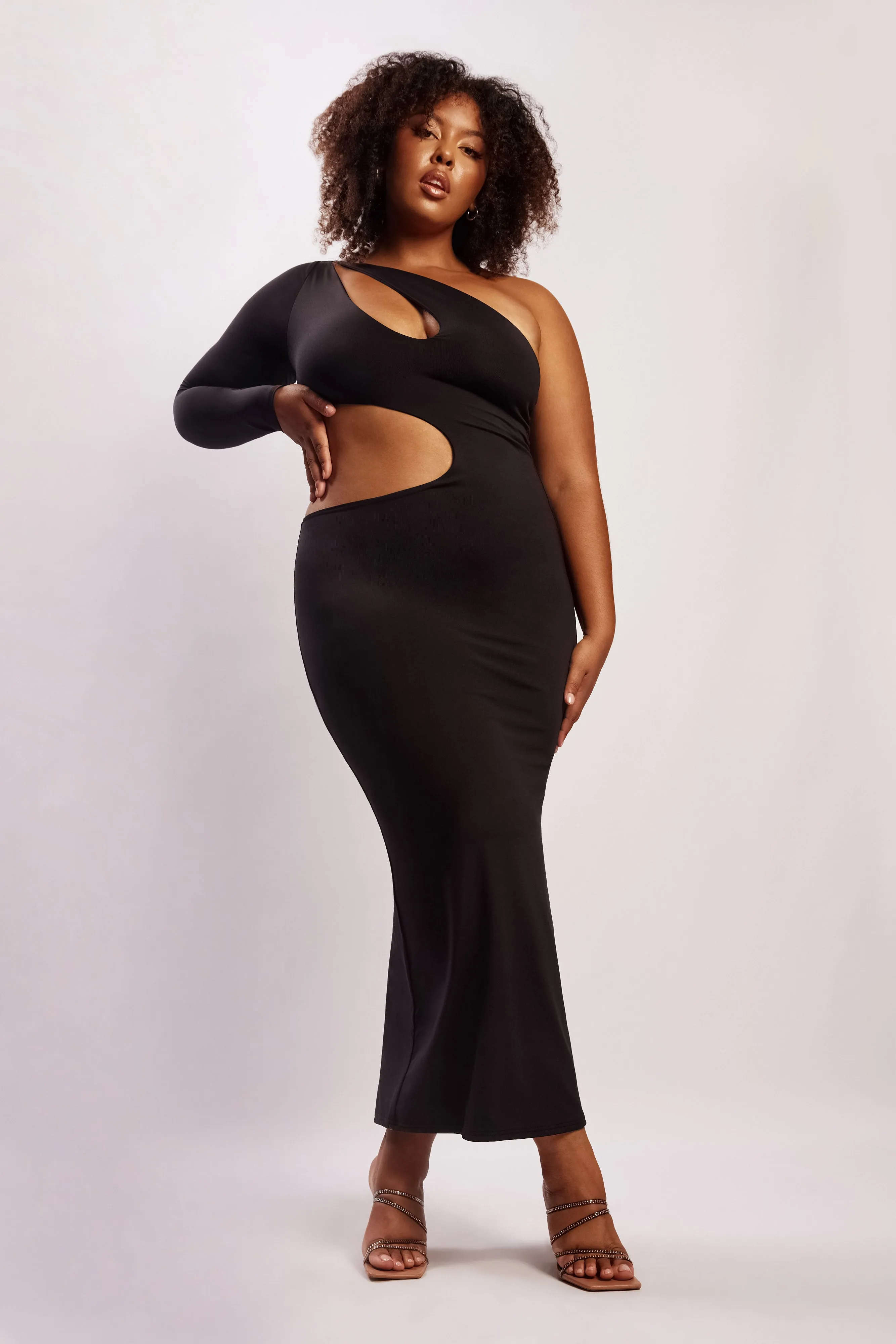 Joyce One Shoulder Cut Out Maxi Dress - Black