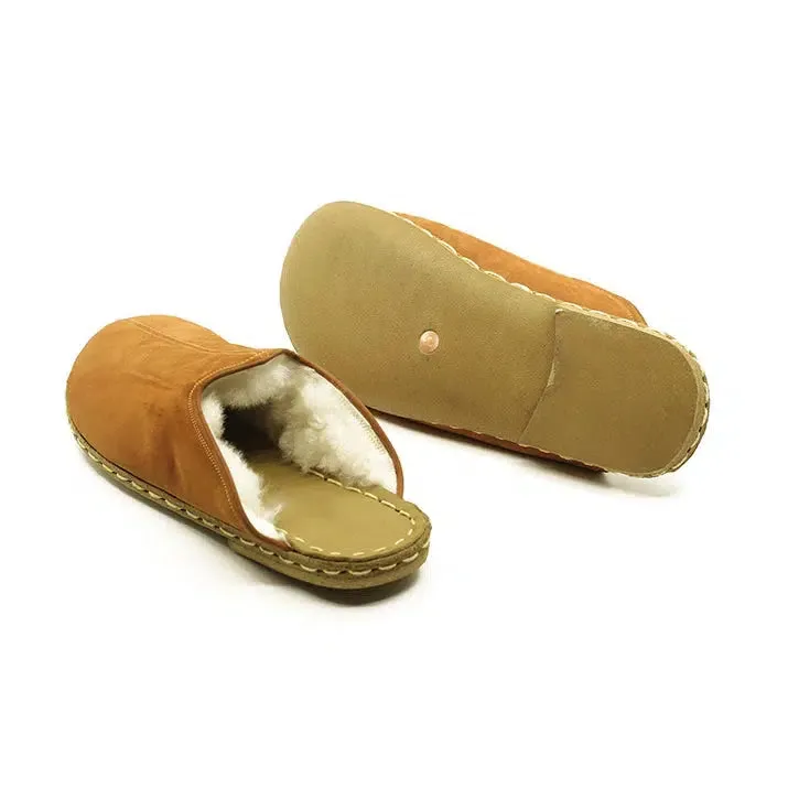 Lamb Lined Orange Nubuck Slippers