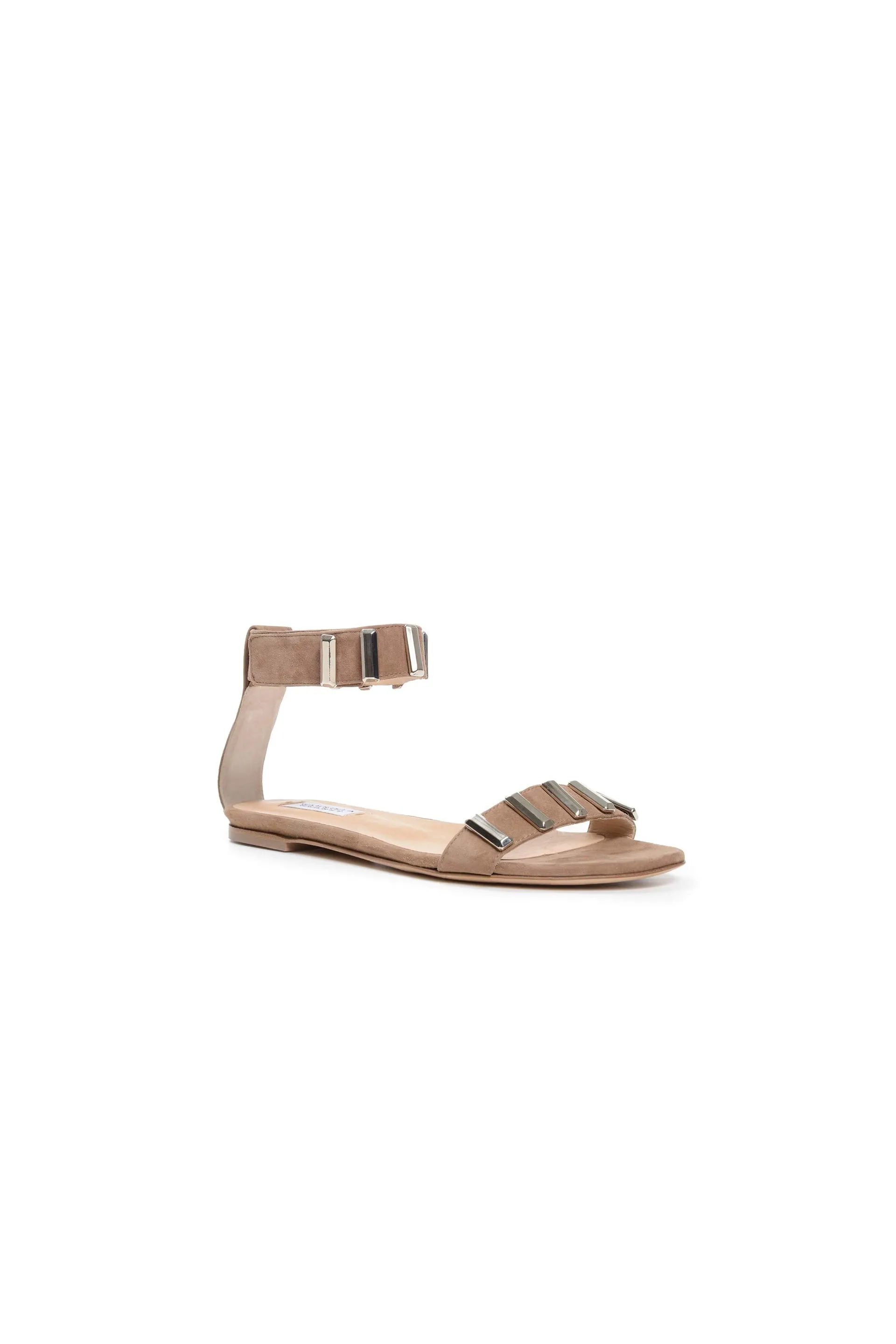 Lana Hardware Flat Sandal in Mink Suede