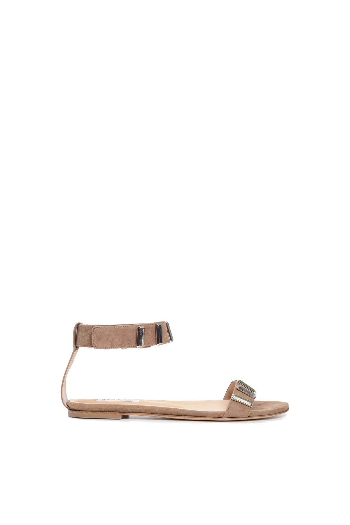 Lana Hardware Flat Sandal in Mink Suede