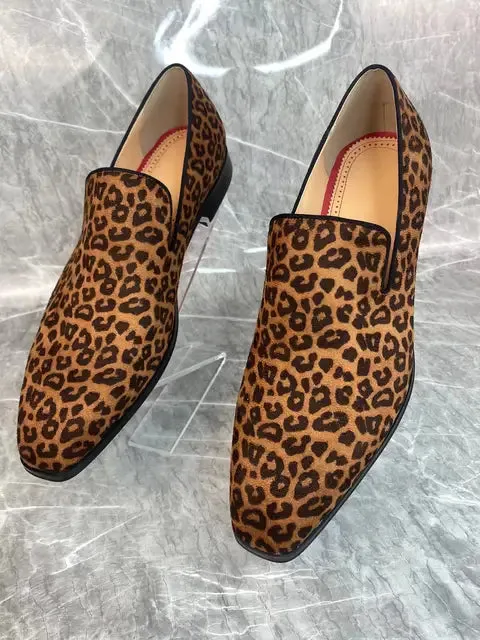 Leopard Pattern Suede Flat Loafers