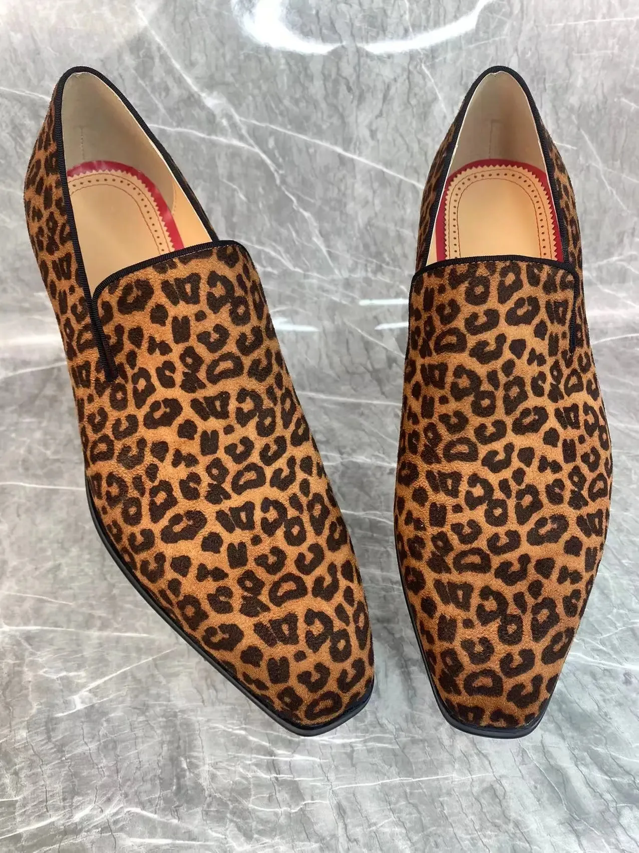 Leopard Pattern Suede Flat Loafers