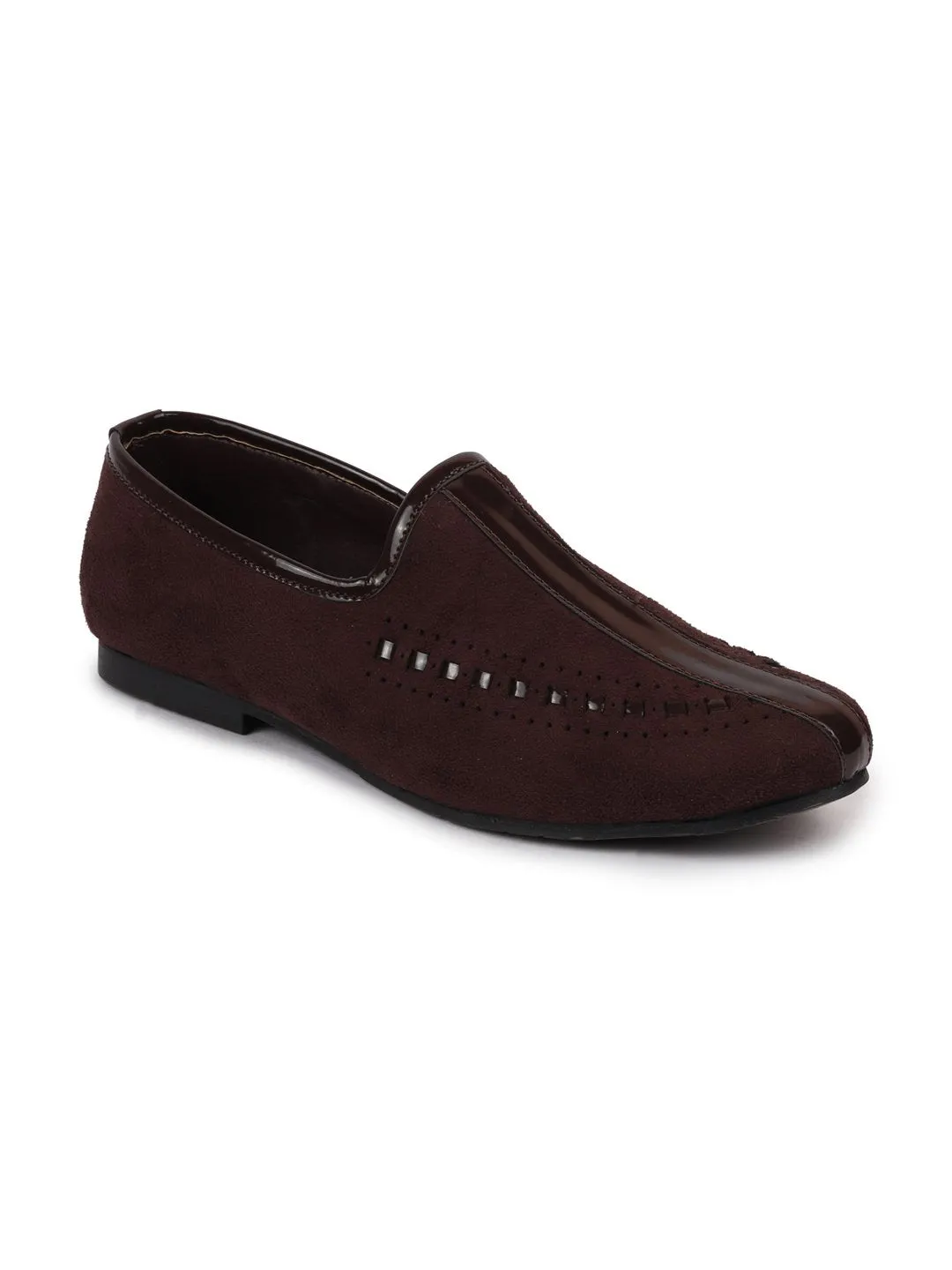 Men Ethnic Brown Designer Party Wear Velvet Loafers