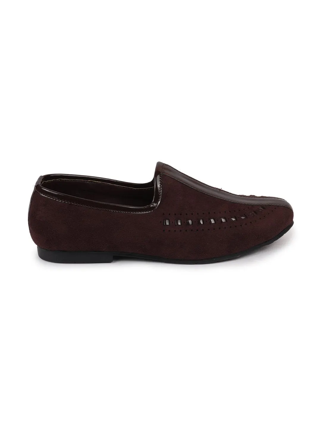 Men Ethnic Brown Designer Party Wear Velvet Loafers