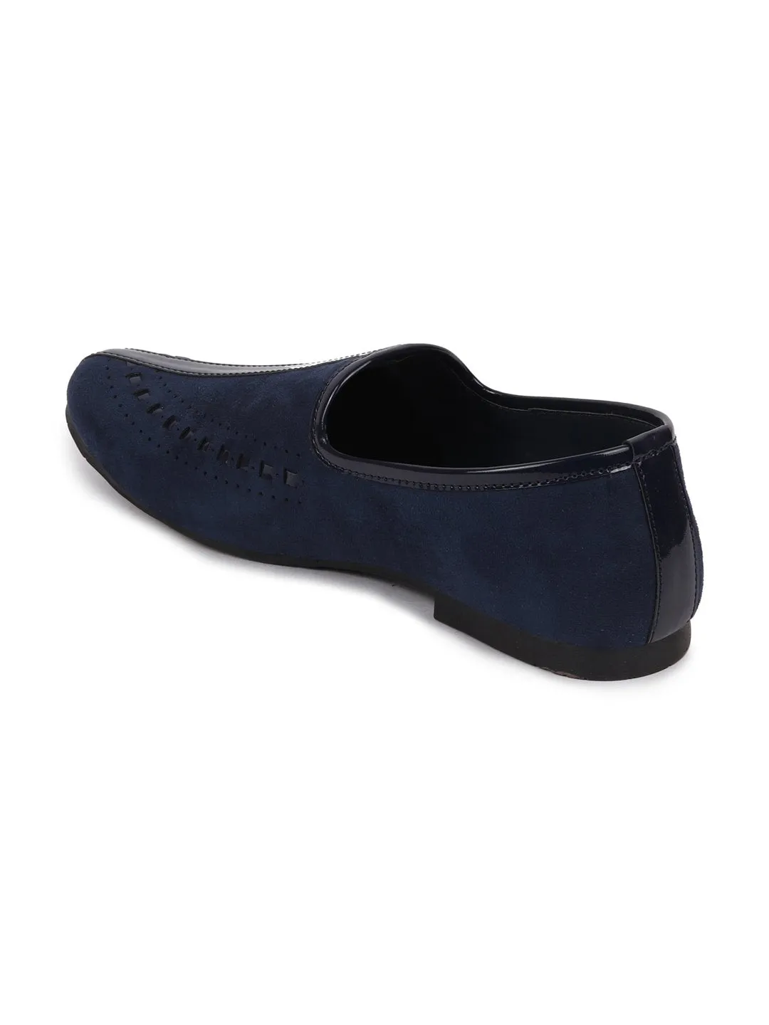 Men Ethnic Navy Blue Designer Party Wear Velvet Loafers