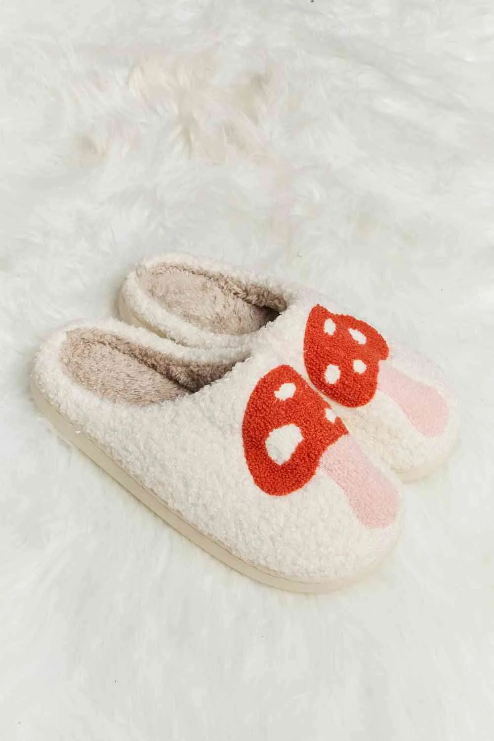 Mushroom Print Plush Slide Slippers