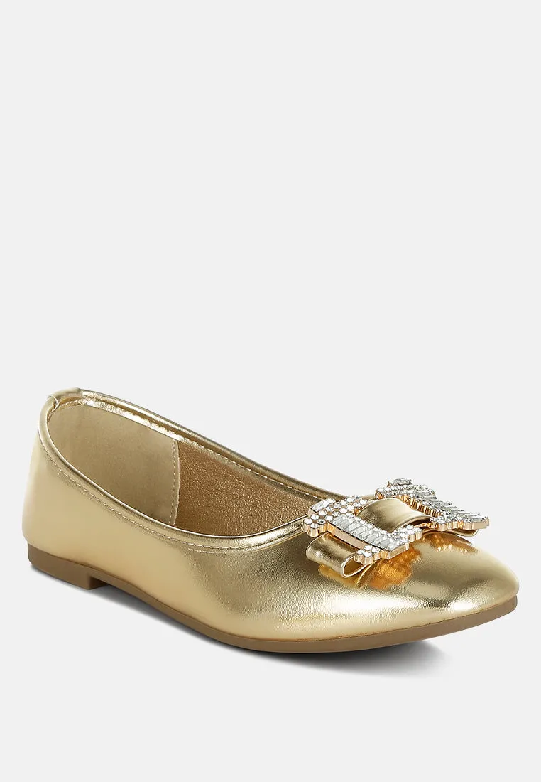 Navik Rhinestone Buckle Metallic Ballerinas