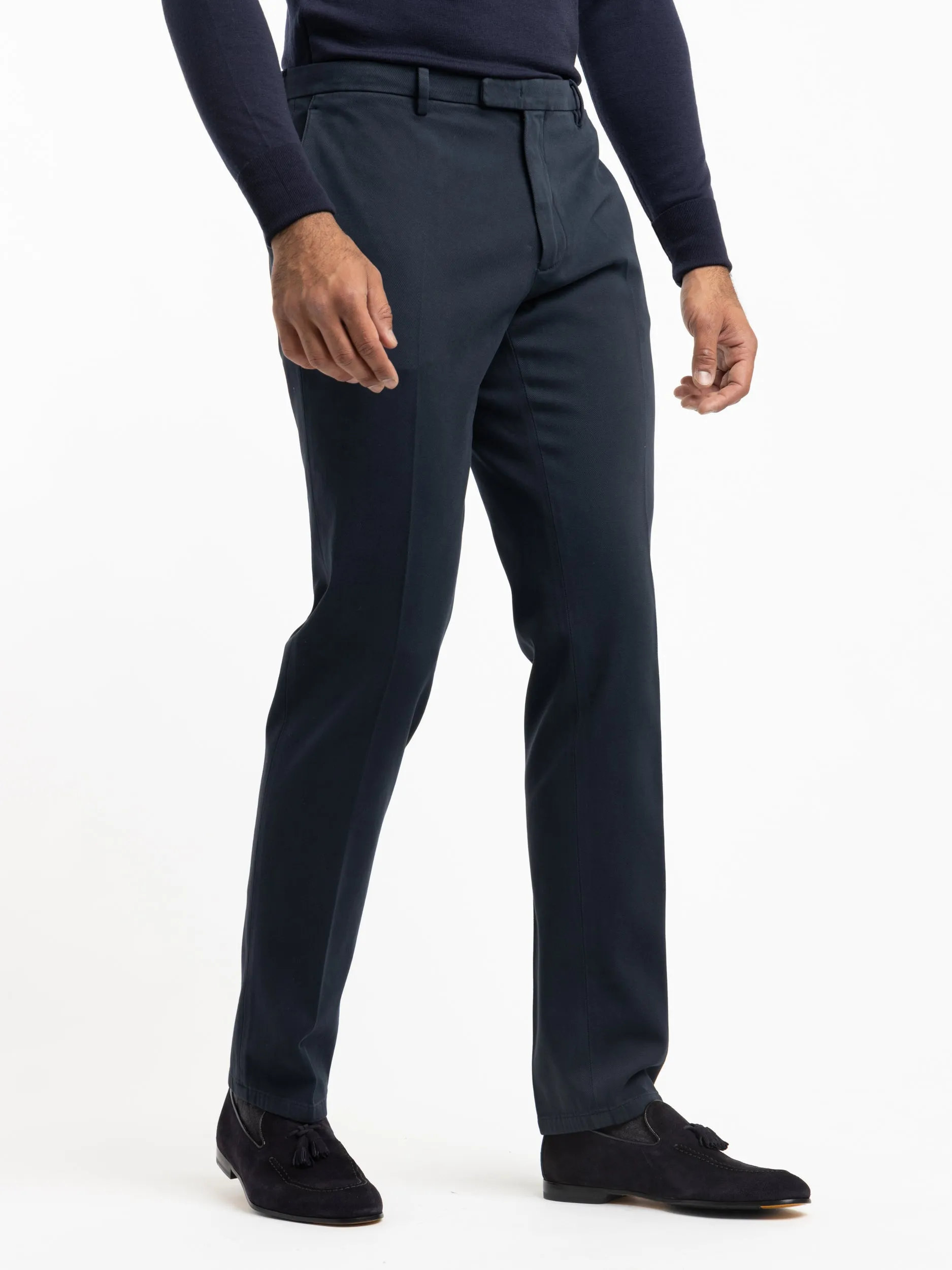 Navy Cotton Pleated Trousers