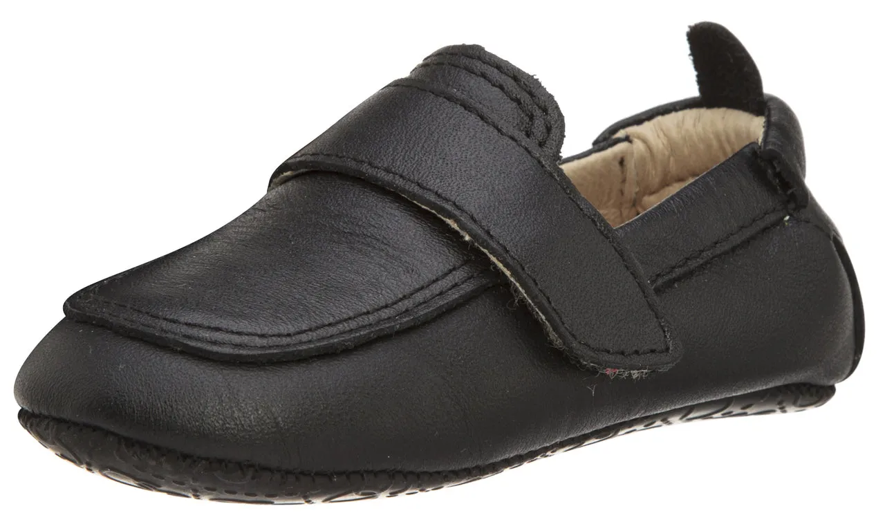 Old Soles Boy's and Girl's 043 Global Shoe Black Leather Hook and Loop Strap Slip On Loafer Shoe