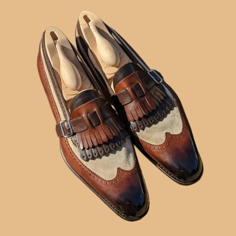 Patchwork with Tassel Decor Leather Loafers