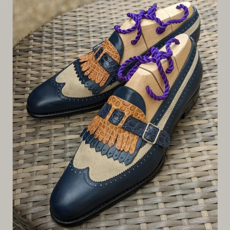 Patchwork with Tassel Decor Leather Loafers