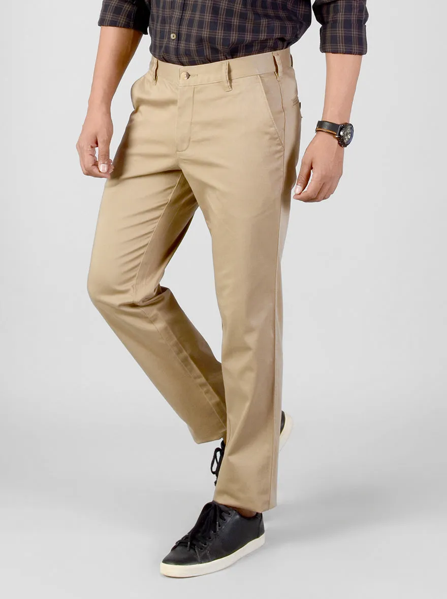 Peanut Brown Solid Slim Fit Casual Trouser | Greenfibre