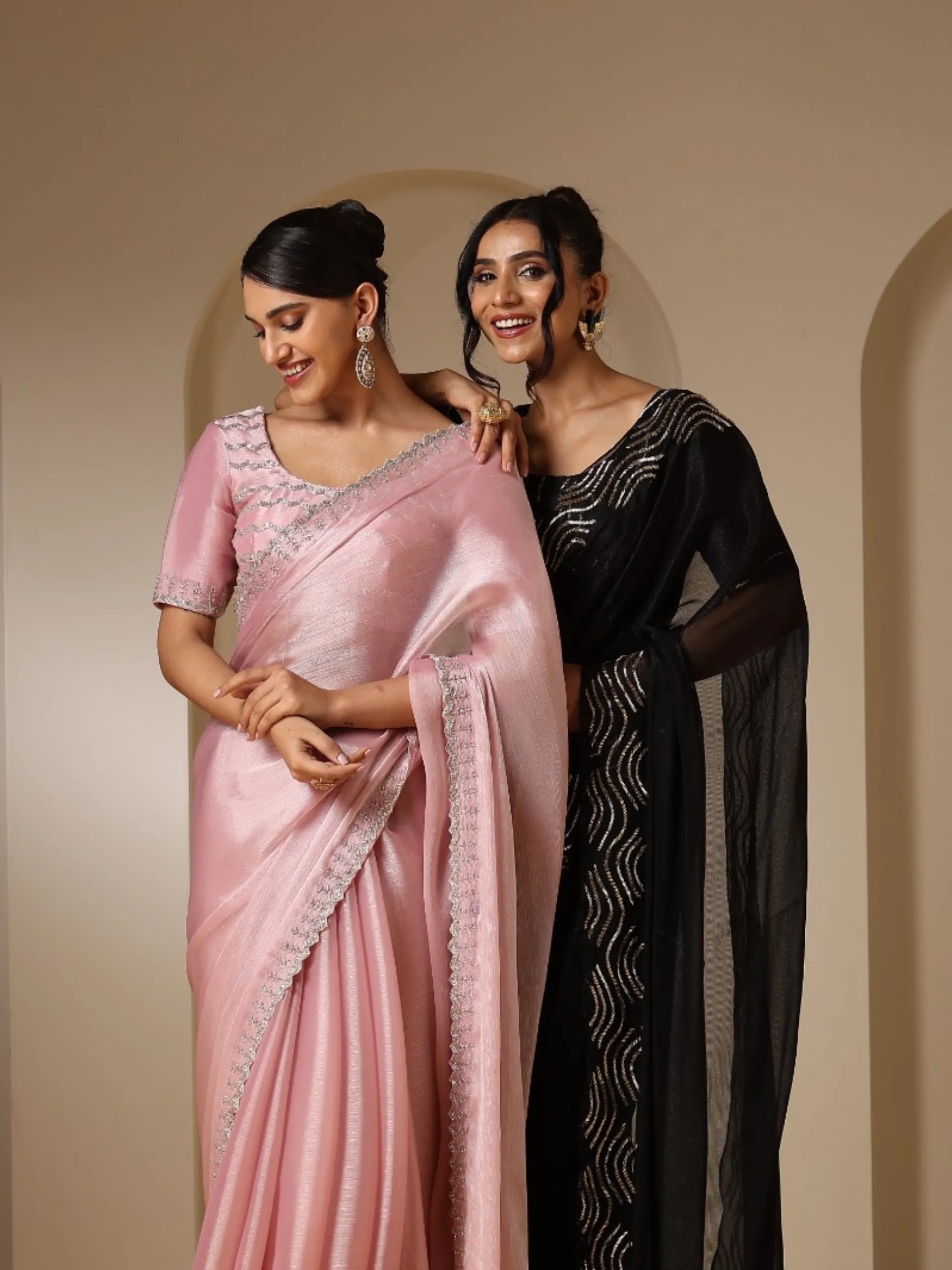 Pink Treasure Satin Organza Saree with Hand Cut Dana Embroidery and Blouse Fabric