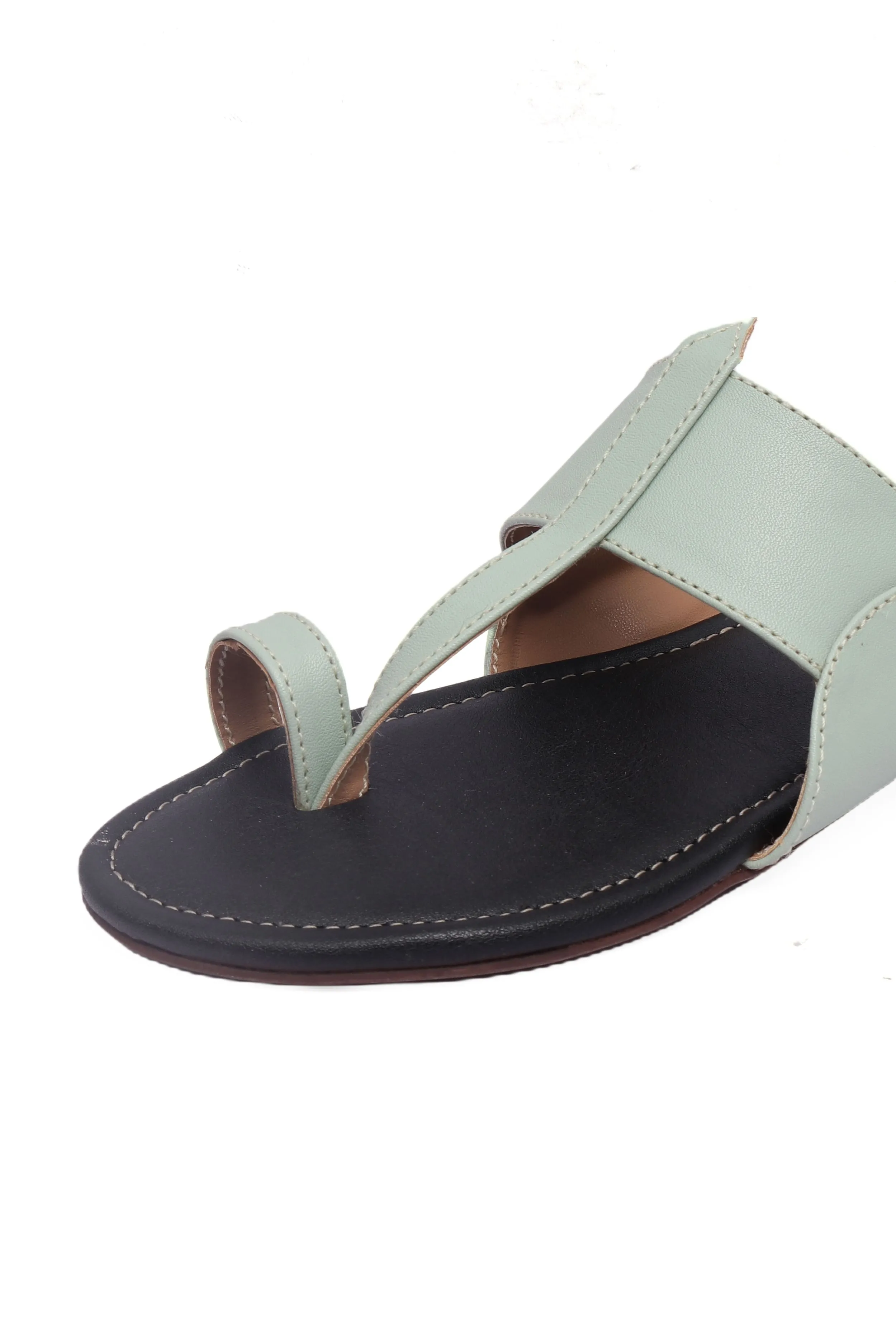 Pistachio Green & Black Kolhapuri Inspired Flats With Insole Cushion Padding