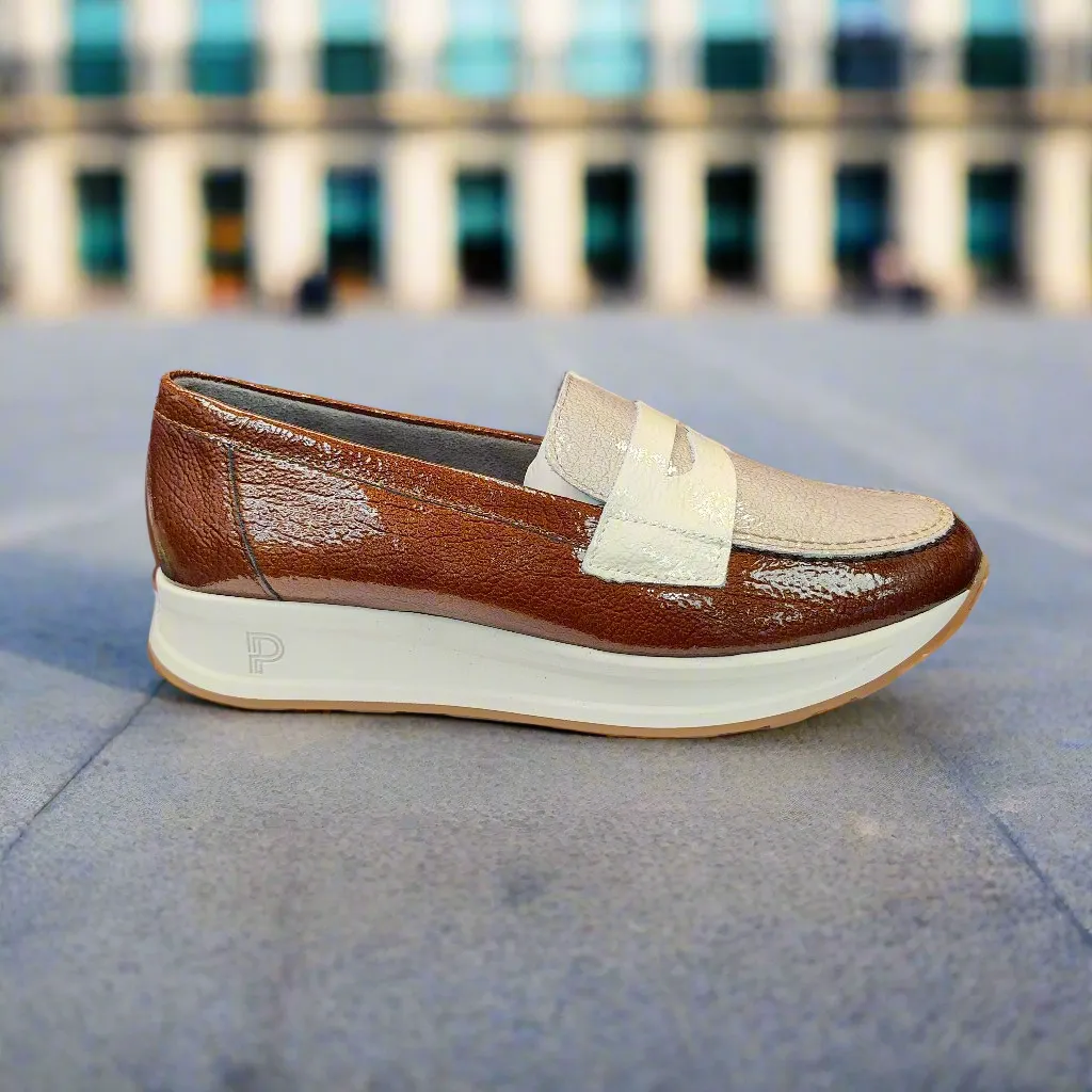 Pitillos Sporty Loafer Brown/Taupe combi Leather Slip On 10202 CUERO sale