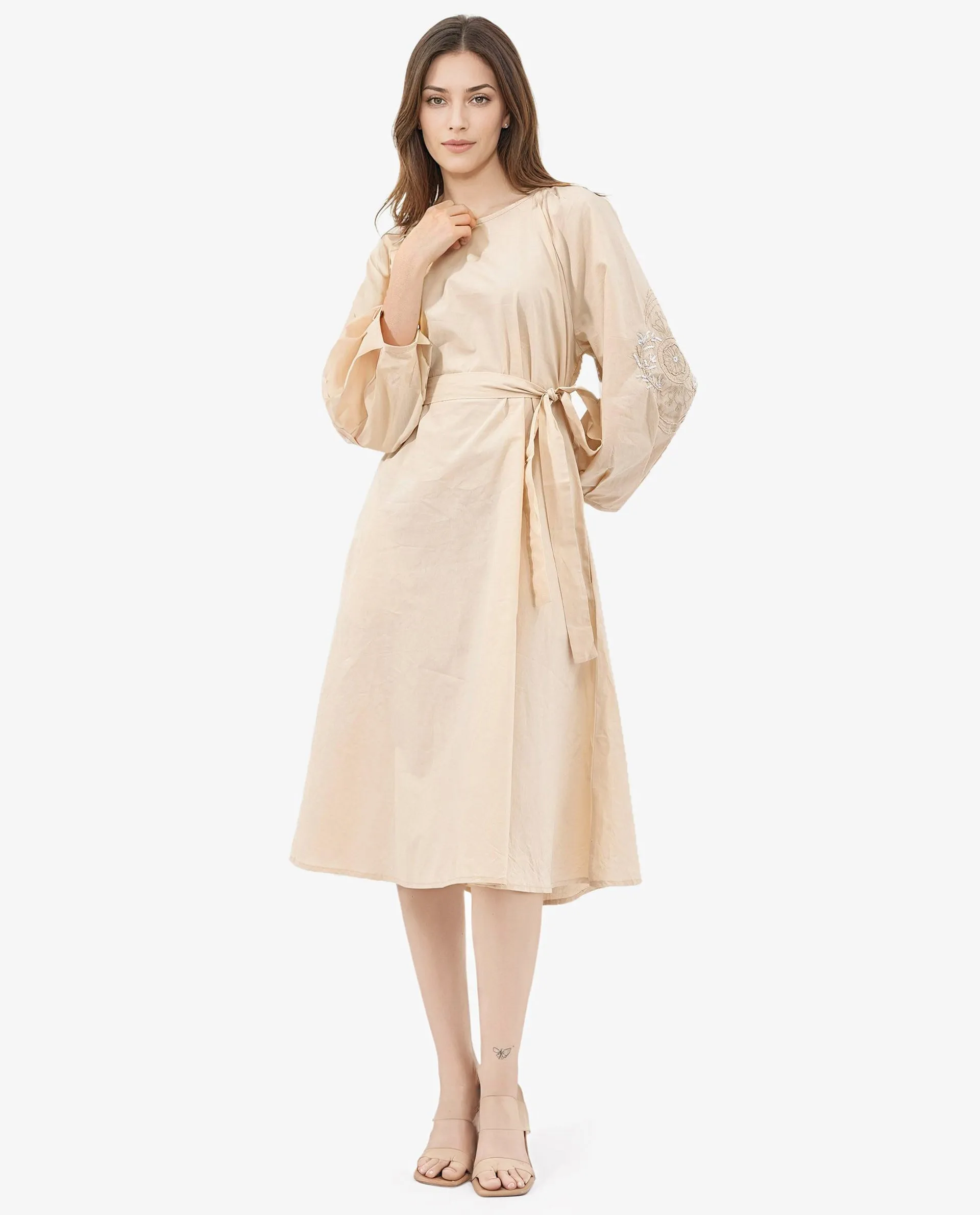 Rareism Womens Asta Light Beige Dress Long Sleeve Solid