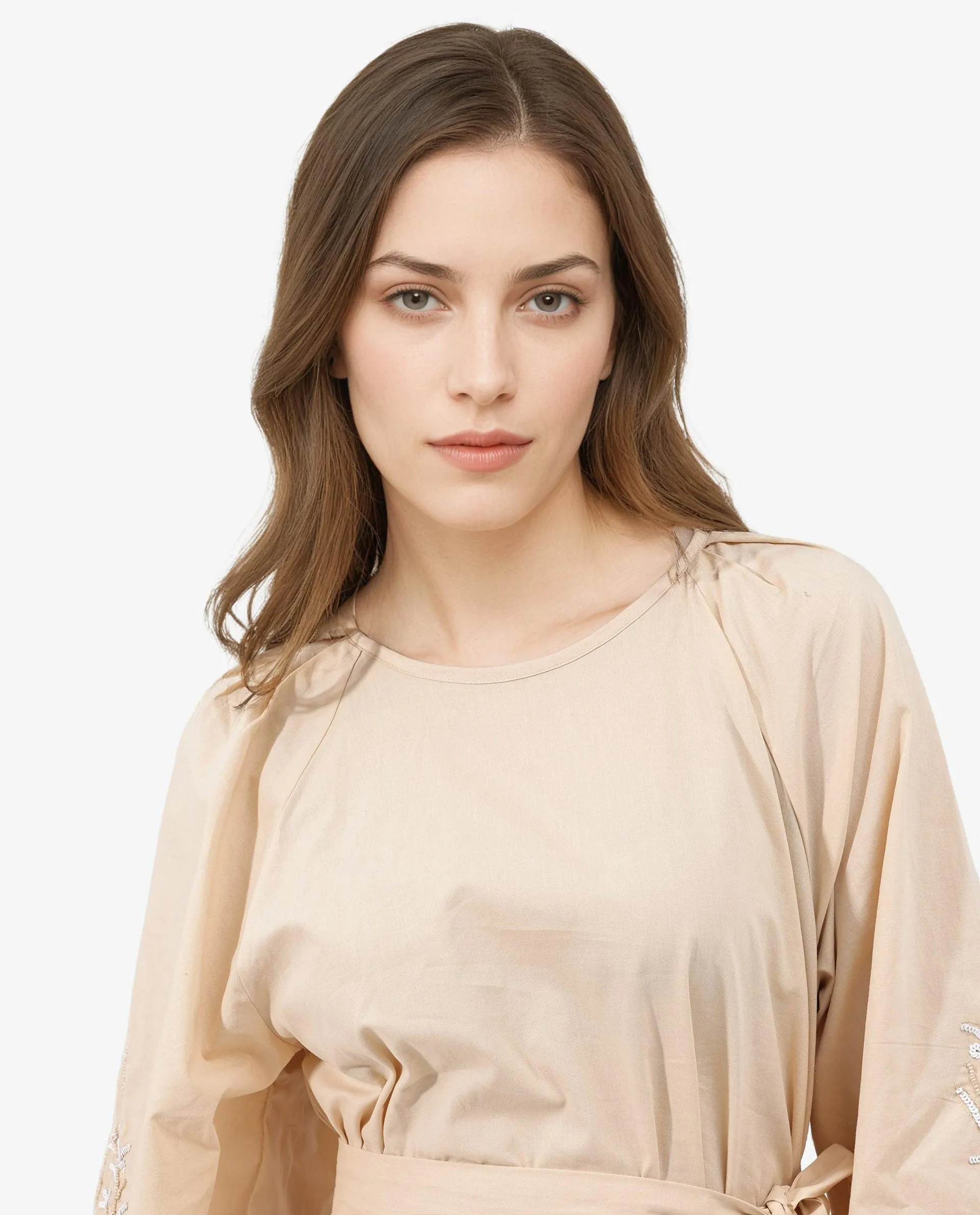 Rareism Womens Asta Light Beige Dress Long Sleeve Solid