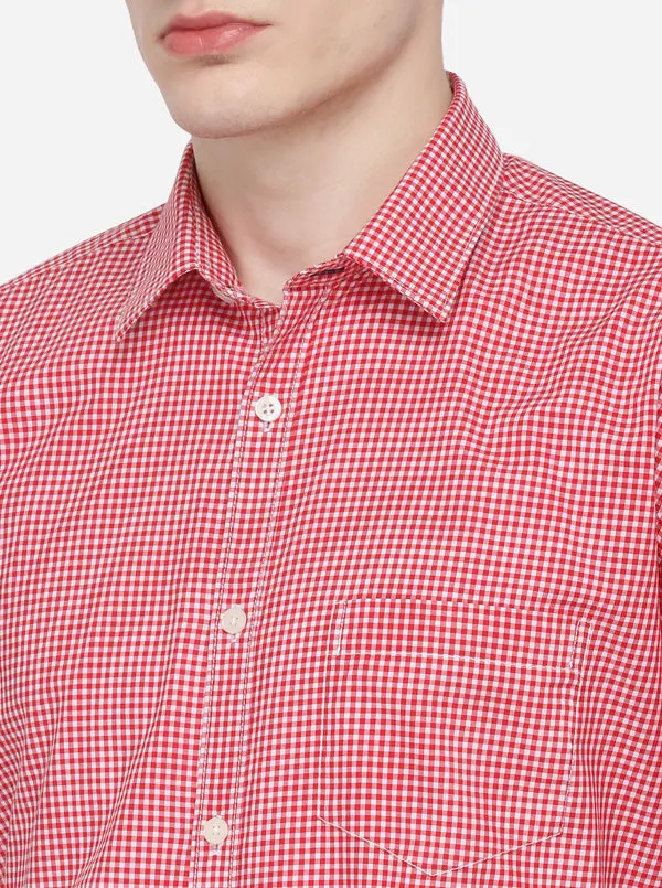 Red & White Checked Regular Fit Casual Shirt | Greenfibre