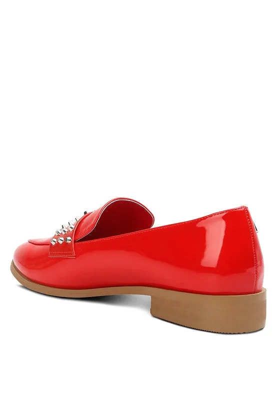 Red Meanbabe Semicasual Stud Detail Patent Loafers