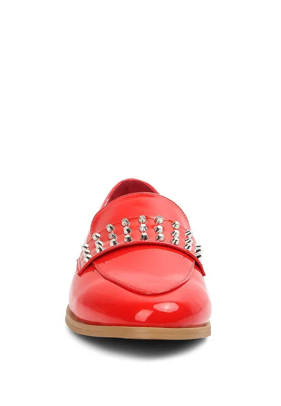 Red Meanbabe Semicasual Stud Detail Patent Loafers