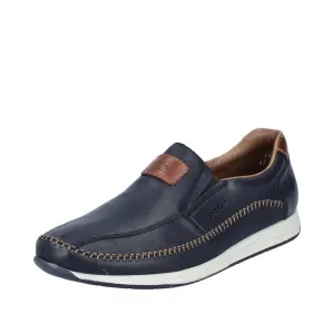 Rieker 11962-14 Titus Mens Navy Blue Leather Slip On Loafers