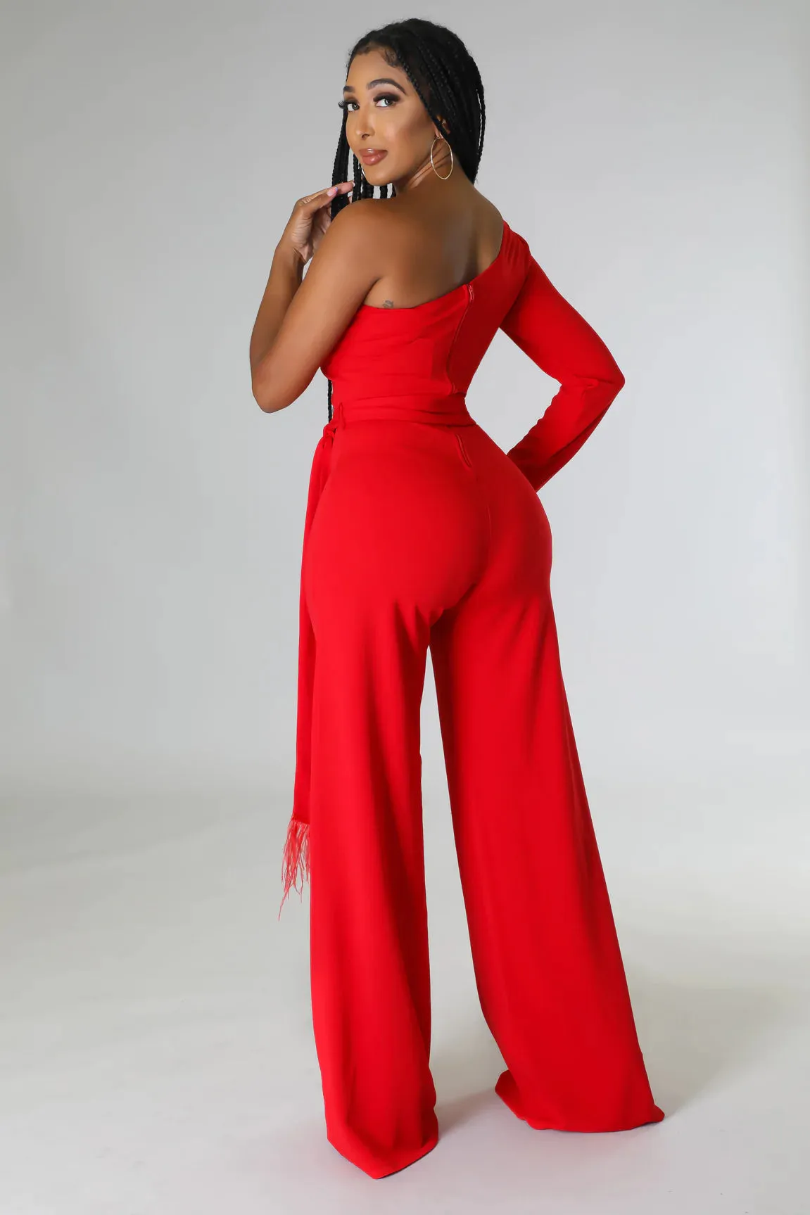 Scarlet Red Feather Jumpsuit