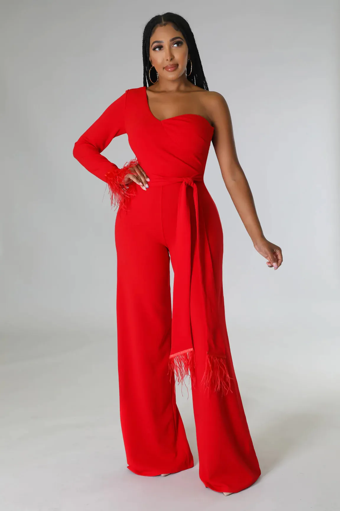 Scarlet Red Feather Jumpsuit