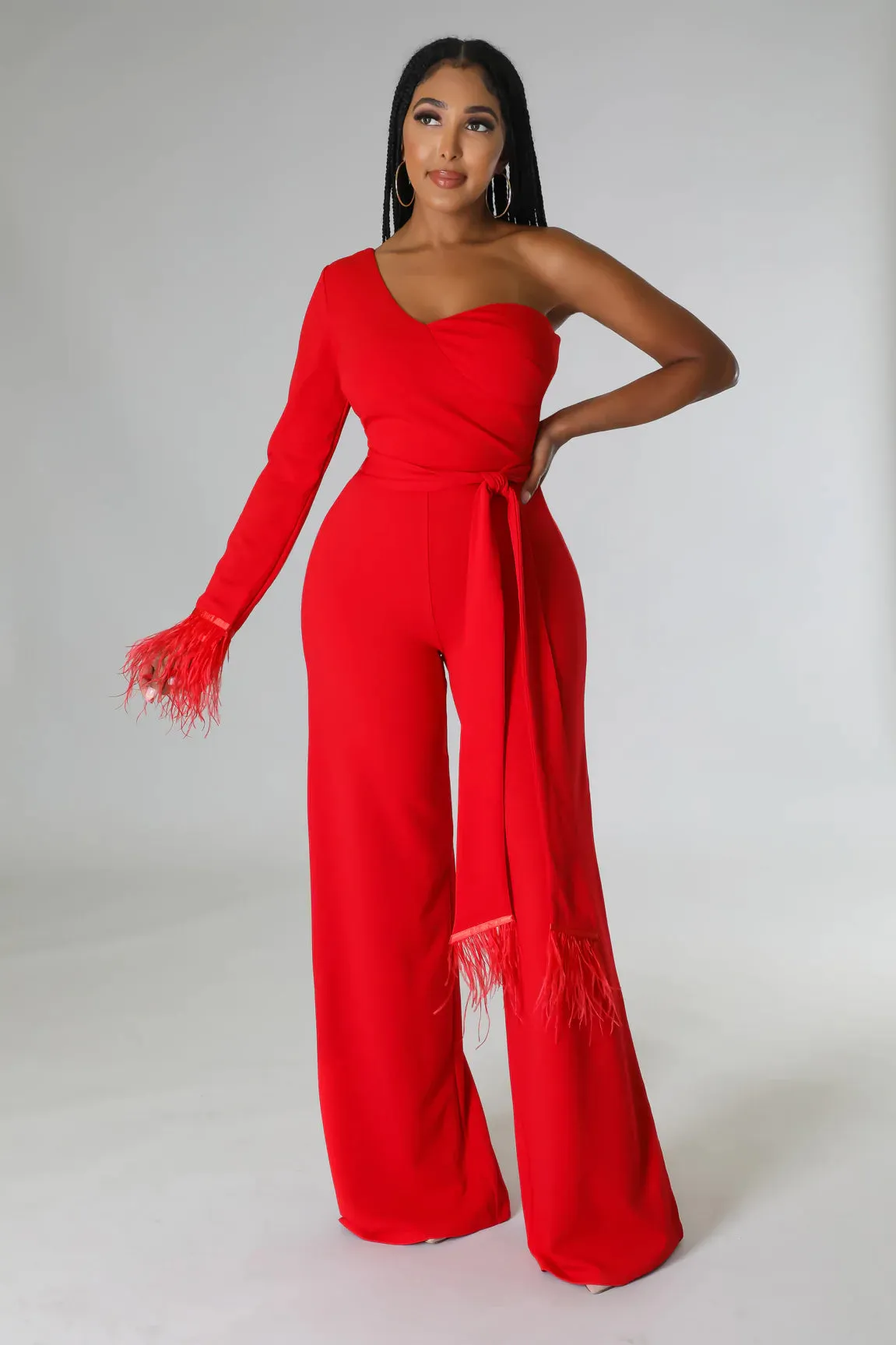 Scarlet Red Feather Jumpsuit