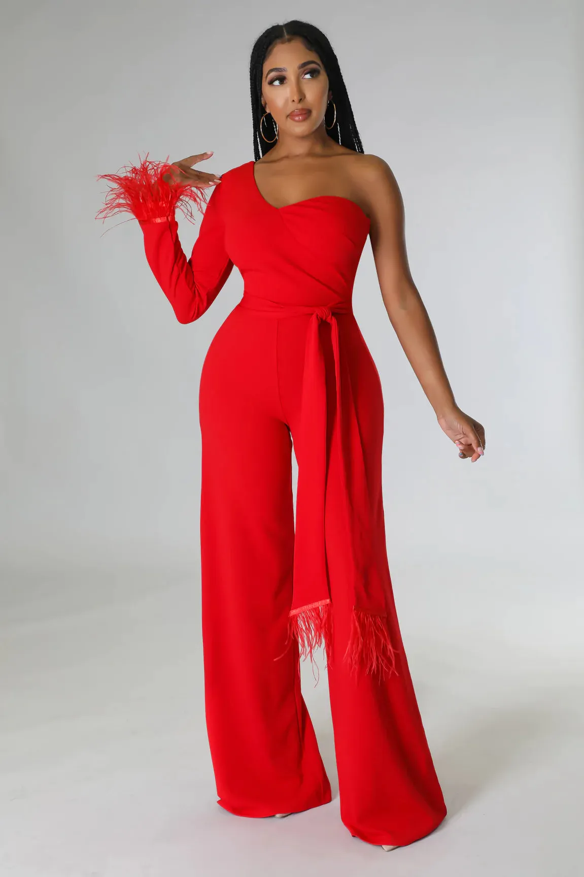 Scarlet Red Feather Jumpsuit