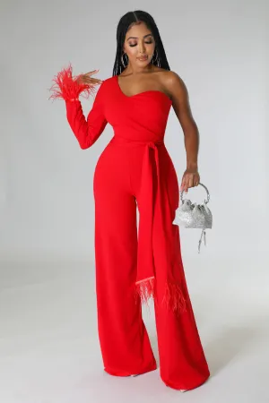 Scarlet Red Feather Jumpsuit