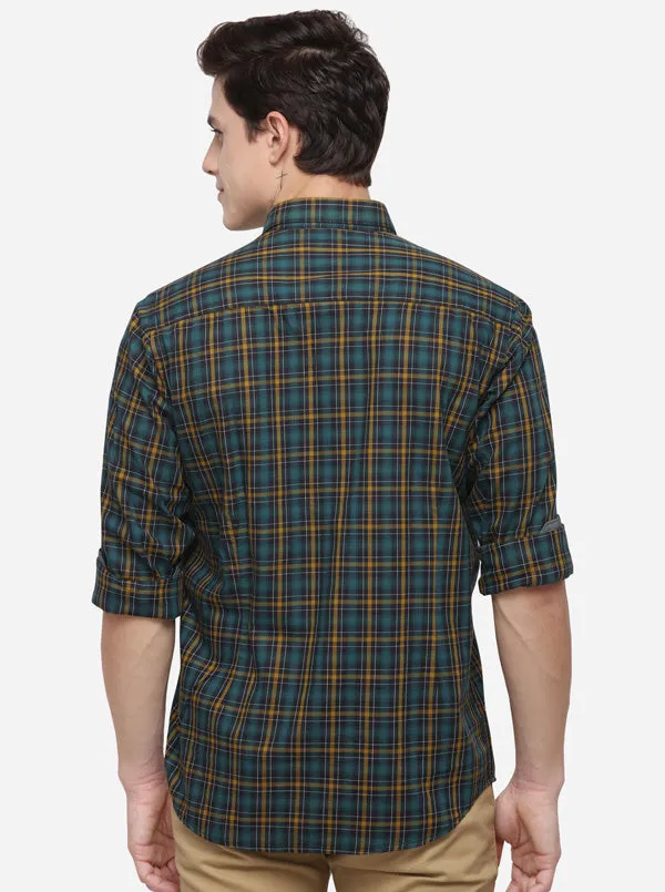 Sea Green Regular Fit Checked Casual Shirt | Greenfibre