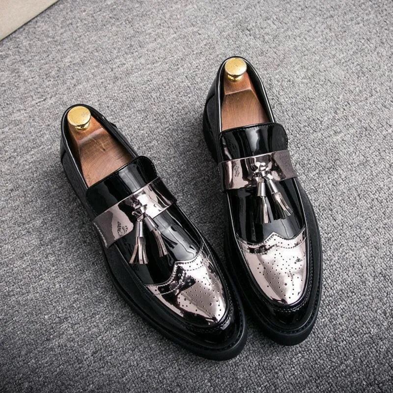 Shiny Black Patent Leather Casual Moccasin Loafers for Men