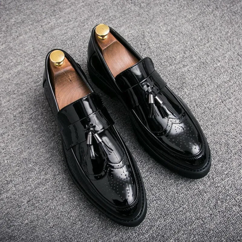 Shiny Black Patent Leather Casual Moccasin Loafers for Men