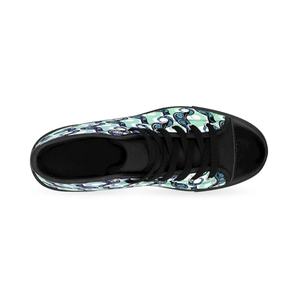 Sky Blue Swirly Cats Women's High-top Sneakers