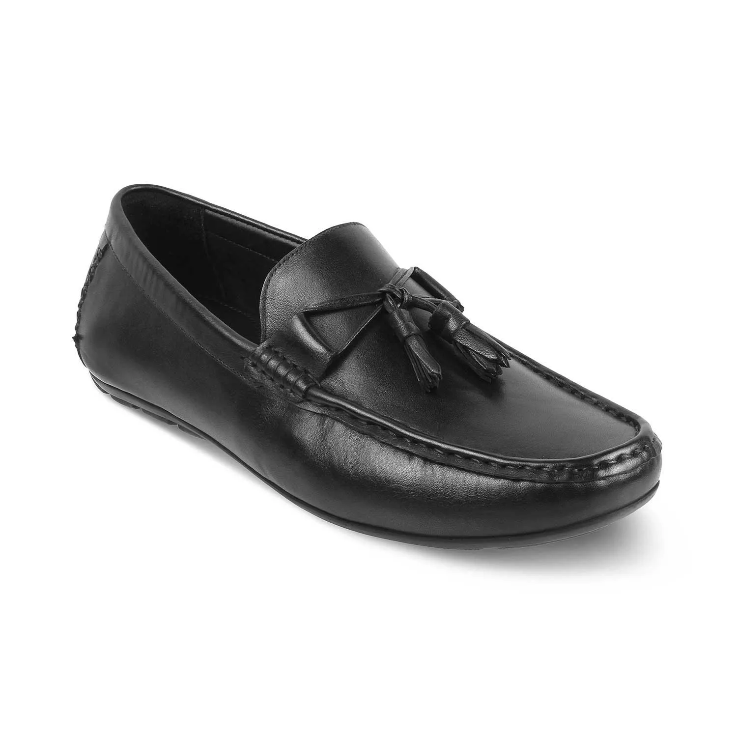 The Totie Black Men's Leather Driving Loafers Tresmode