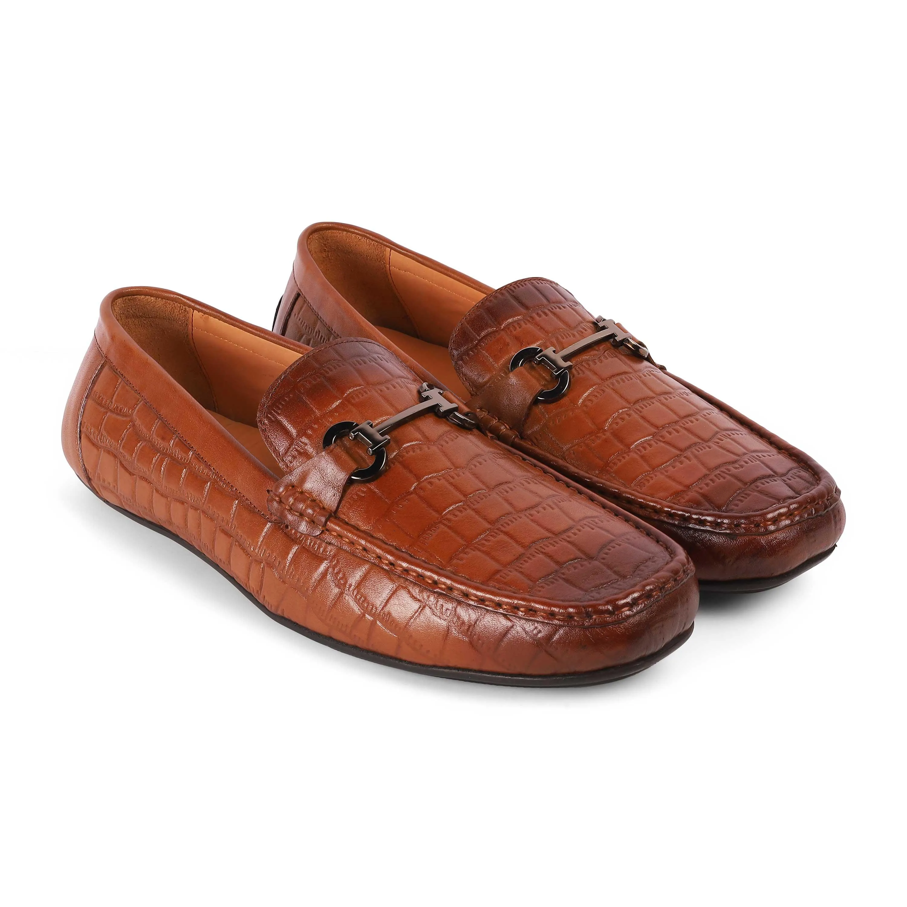 Tresmode Oxile Tan Men's Textured Leather Loafers