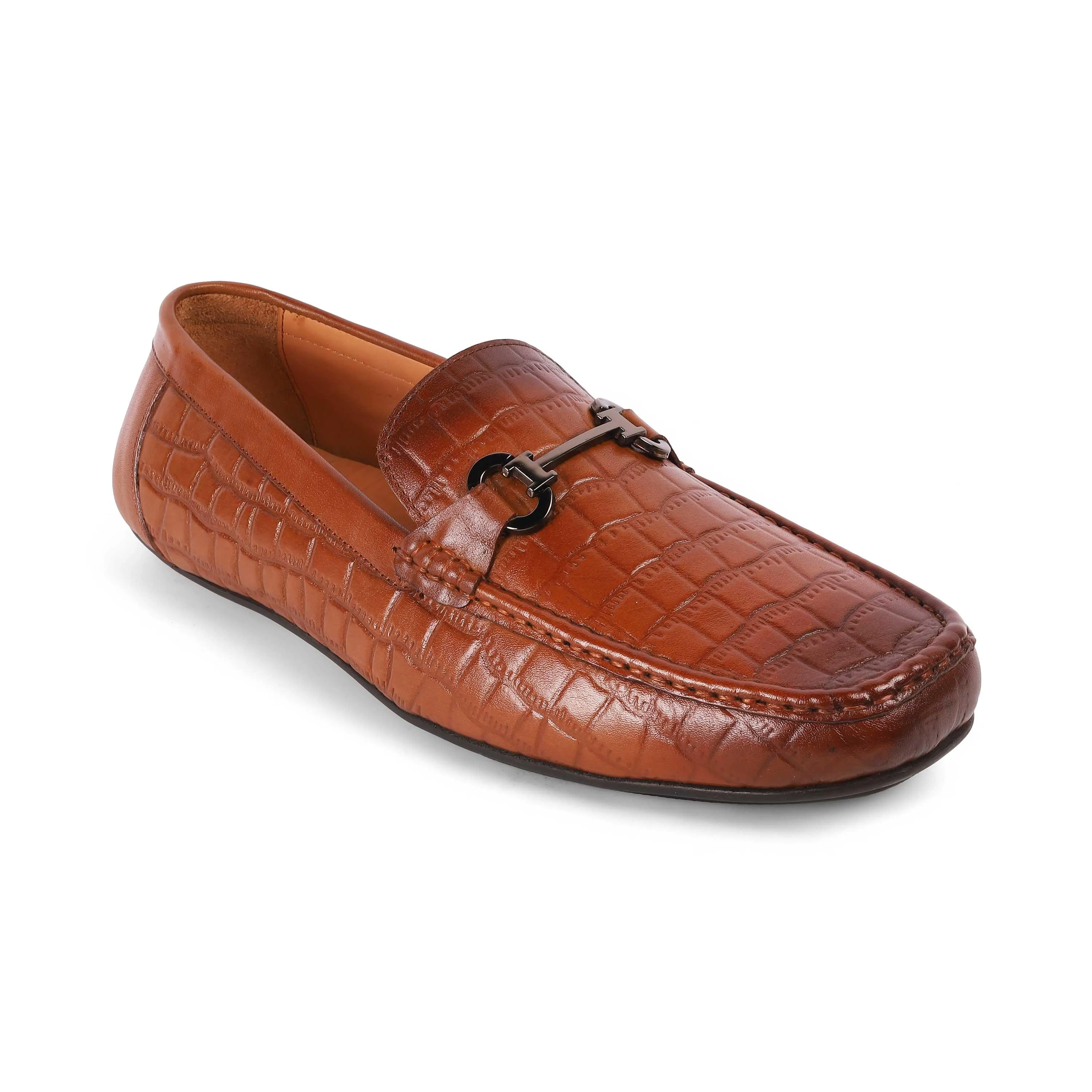 Tresmode Oxile Tan Men's Textured Leather Loafers