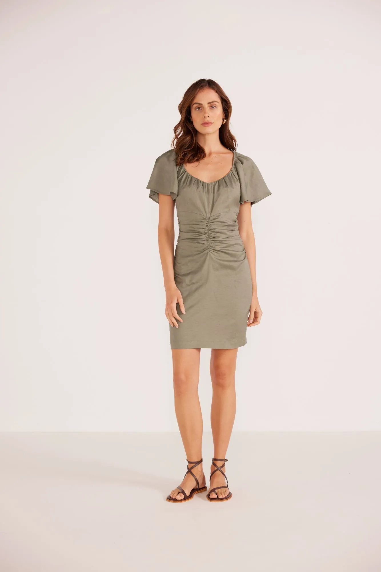 Willa Ruched Mini Dress | Khaki