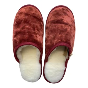 Wine Velvet Large White Slippers