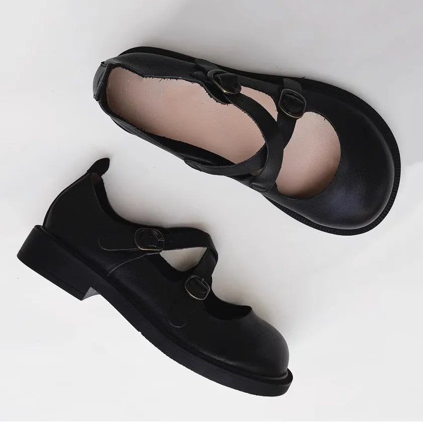 Women Leather Cross Belt Flat Shoes