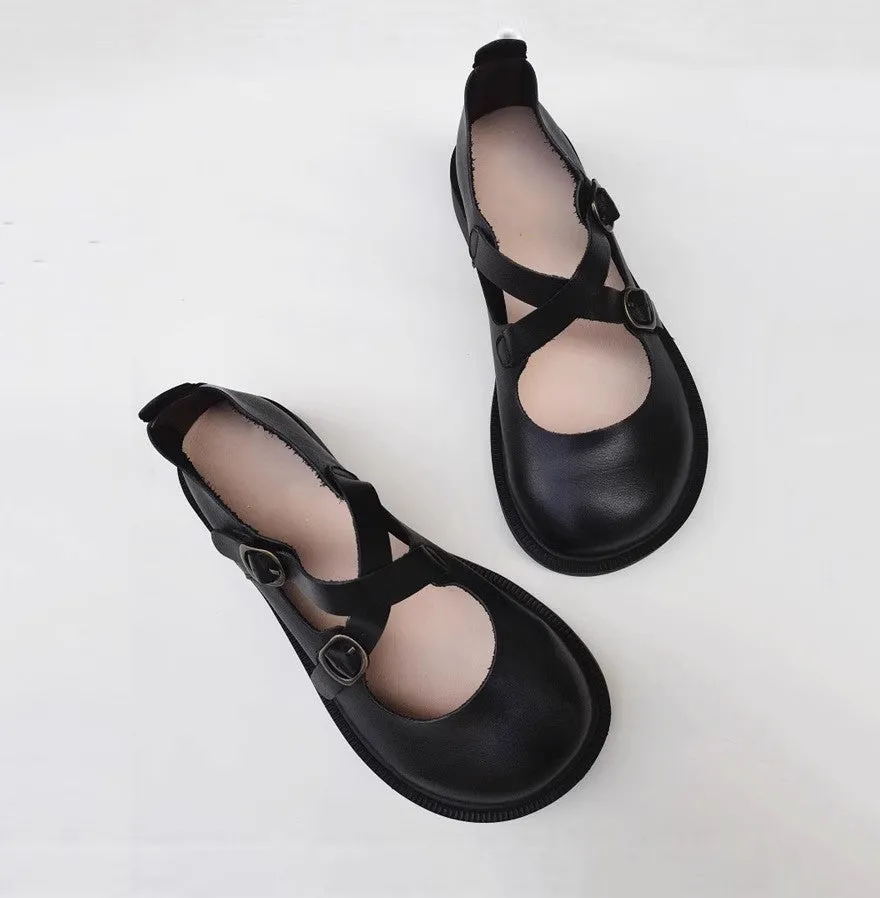 Women Leather Cross Belt Flat Shoes