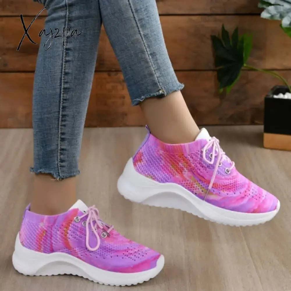 Xajzpa - Yellow Casual Sportswear Daily Patchwork Frenulum Tie-dye Round Mesh Breathable Comfortable Sport Shoes