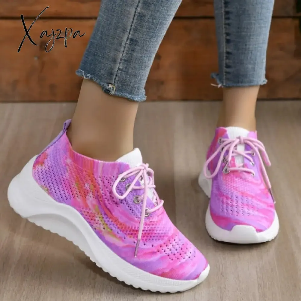 Xajzpa - Yellow Casual Sportswear Daily Patchwork Frenulum Tie-dye Round Mesh Breathable Comfortable Sport Shoes