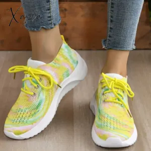 Xajzpa - Yellow Casual Sportswear Daily Patchwork Frenulum Tie-dye Round Mesh Breathable Comfortable Sport Shoes