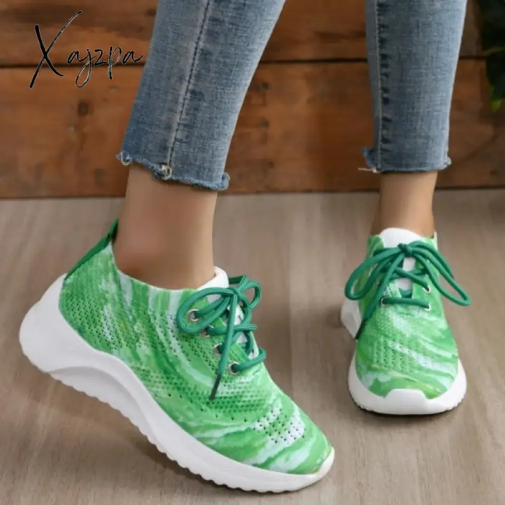 Xajzpa - Yellow Casual Sportswear Daily Patchwork Frenulum Tie-dye Round Mesh Breathable Comfortable Sport Shoes