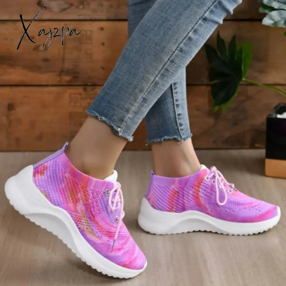 Xajzpa - Yellow Casual Sportswear Daily Patchwork Frenulum Tie-dye Round Mesh Breathable Comfortable Sport Shoes